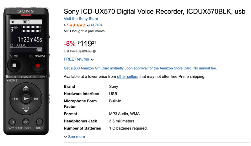 Sony Digital Voice Recorder ICD UX 570