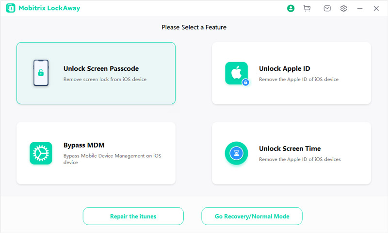 Iniciar Mobitrix Lockaway Desbloquear tela Senha