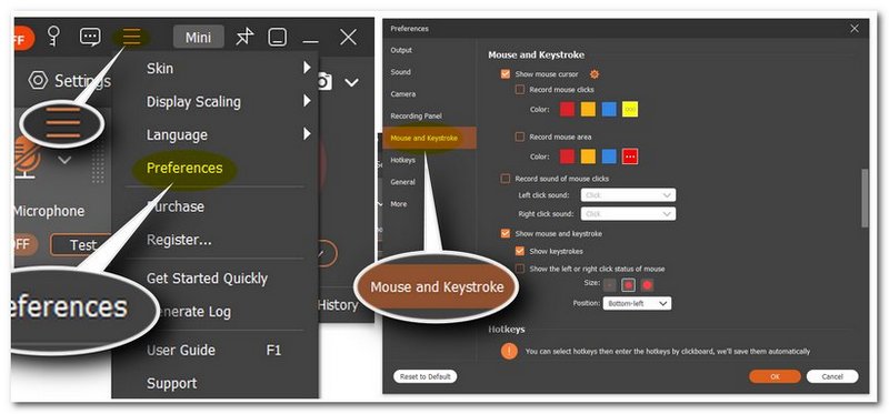 Preferências no Aiseesoft Mouse Recorder