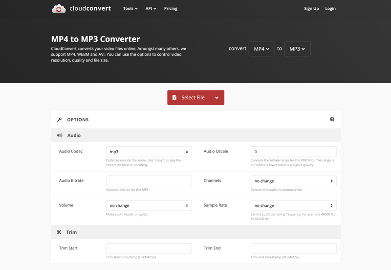 Conversor CloudConvert MP4 para MP3 on-line