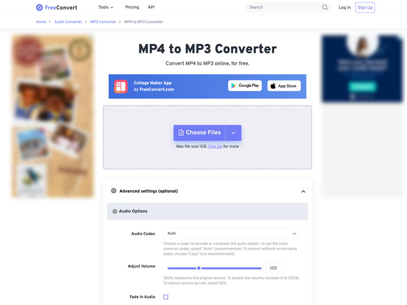 Conversor FreeConvert MP4 para MP3
