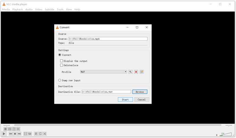 Converta MP4 para WAV com VLC