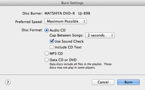 Gravar configurações antes de gravar música em um CD