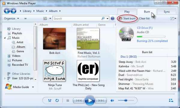 Grave músicas em um CD com o Windows Media Player