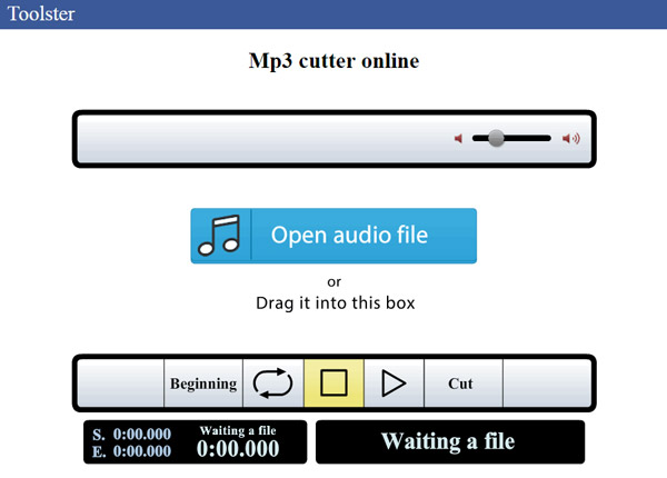 Cortador de áudio - Cortador de MP3 Toolster on-line