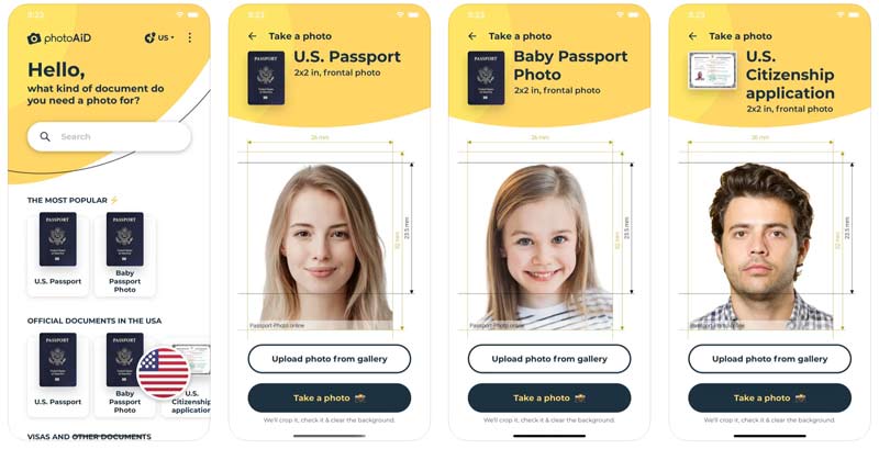 Aplicativo de ajuda com foto para identificação com foto para passaporte