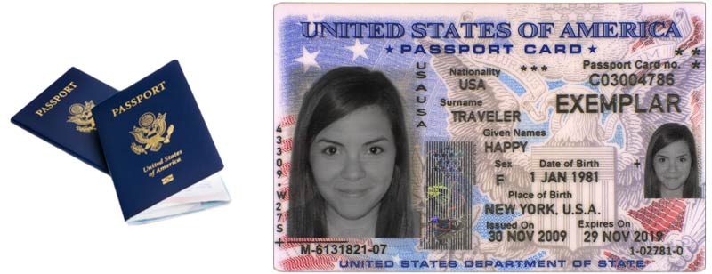 Exemplo de cartão de passaporte dos EUA