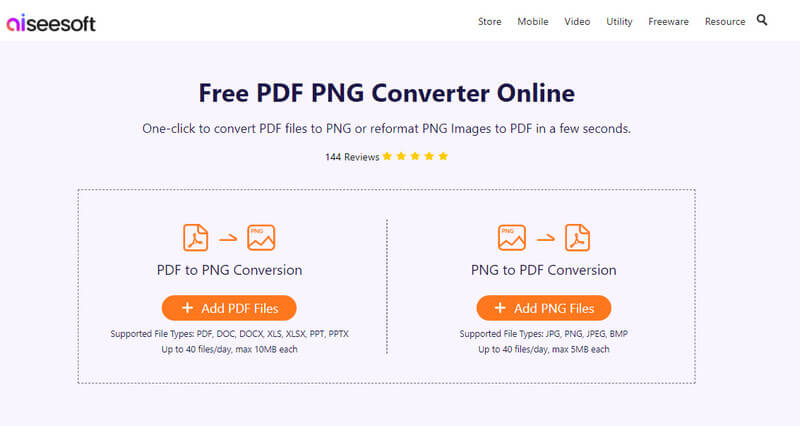 Aiseesoft Conversor de PNG PDF Gratuito Online