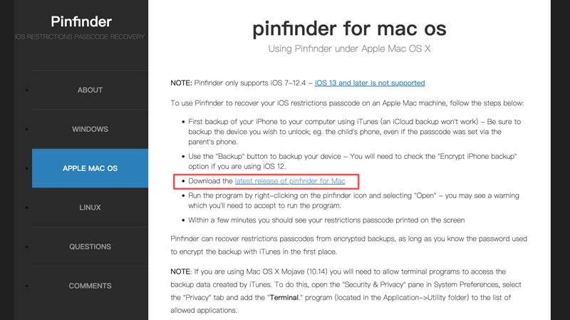 Baixe o Pinfinder para Mac OS