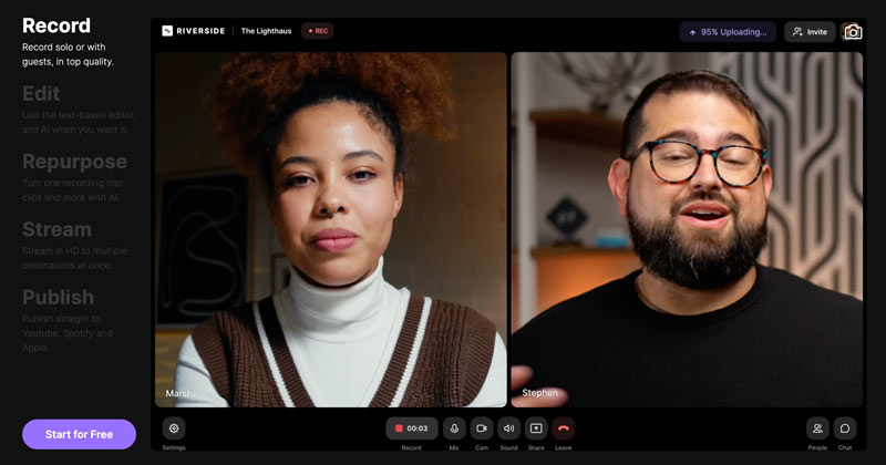 Software de gravação de podcasts online da Riverside
