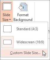 Três opções de tamanho de slide