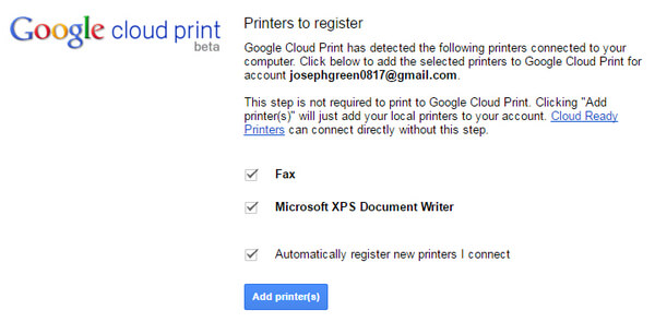Adicionar Google Cloud Print