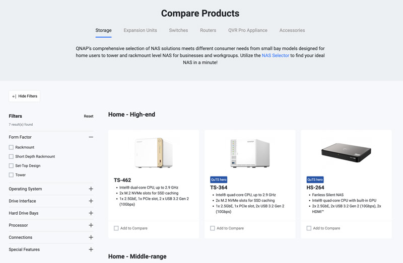 Produtos de soluções Qnap Nas