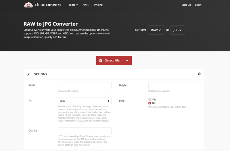 Conversor CloudConvert RAW para JPG
