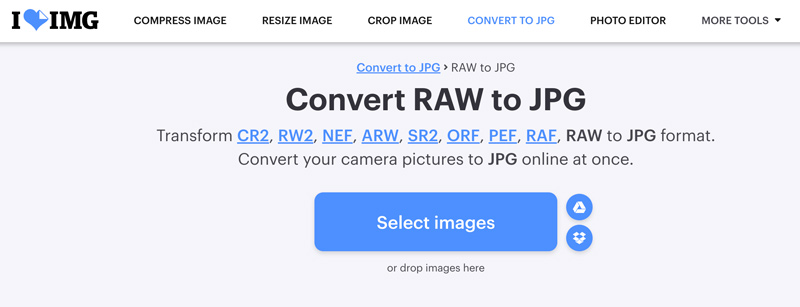 iLoveIMG Converter para RAW para JPG