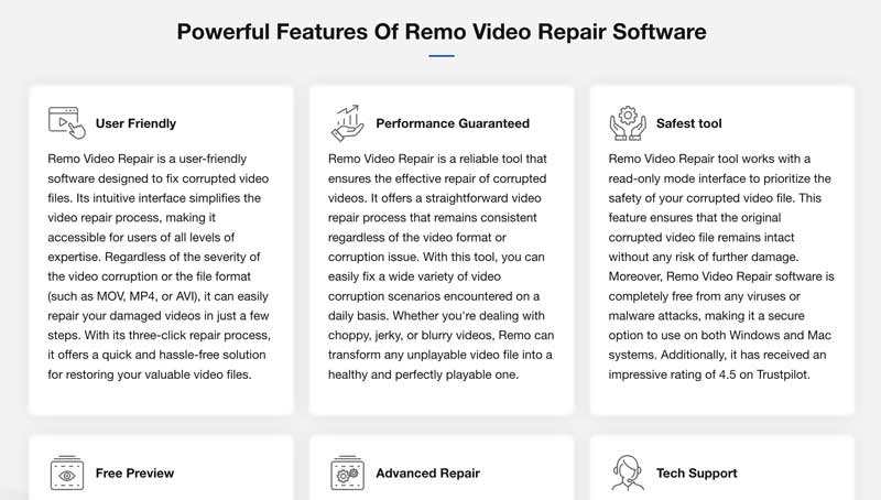 Recursos de reparo de vídeo Remo