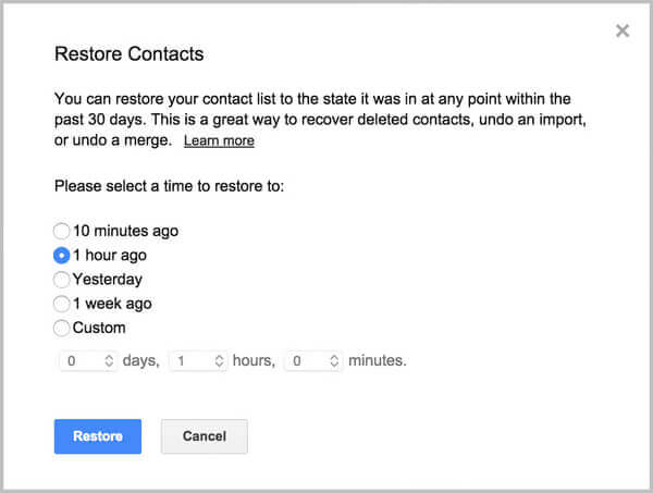 Restaurar contatos do Gmail