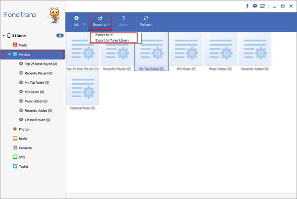 Exportar lista de reprodução de compartilhamento