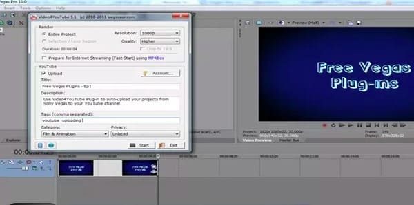 Video4youtube Sony Vegas plug-in gratuito