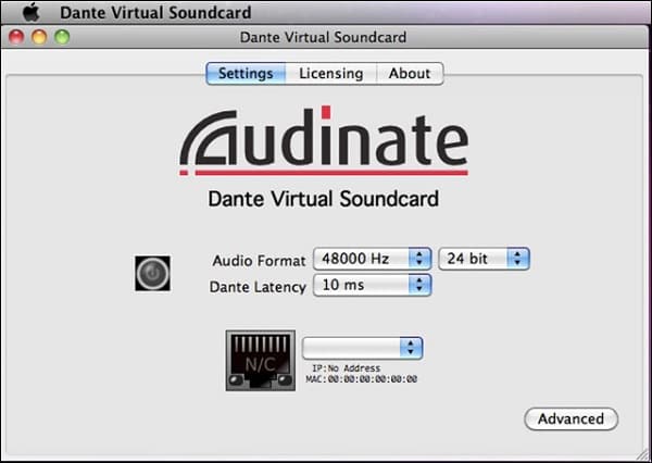 Placa de som virtual Audinate dante