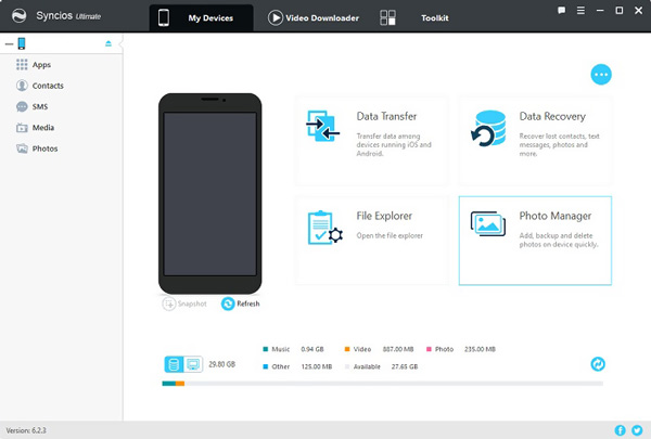 transferência de dados Syncios ewview