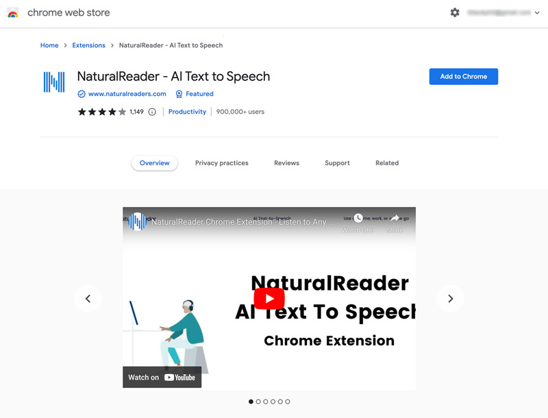 Extensão de conversão de texto em fala do NaturalReader AI para Chrome