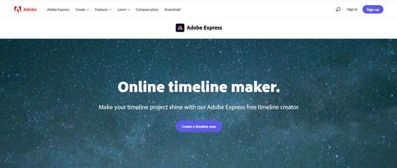 Criador de linha do tempo on-line Adobe Express