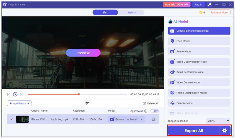 Clique em Exportar tudo