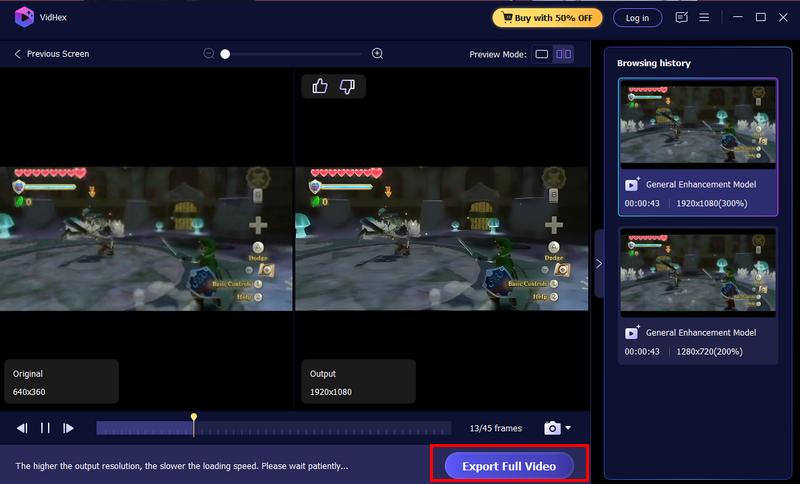 Clique em Exportar vídeo completo