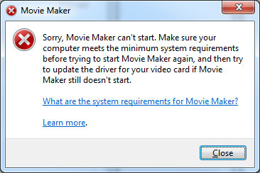 Windows Movie Maker não abre