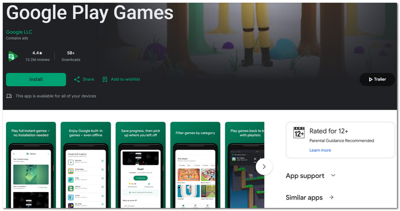 Gravador de tela do Google Play Games para Android