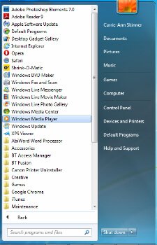 Inicie o Windows Media Player