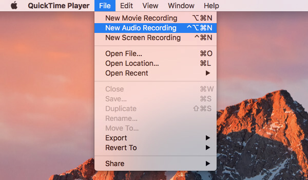 Nova gravação de áudio do QuickTime Player