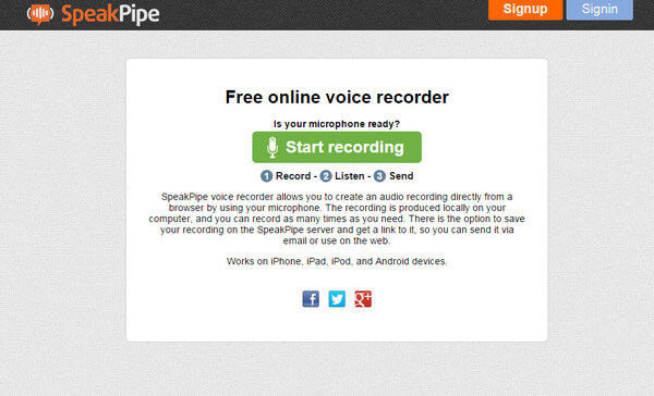 Interface do Speakpipe