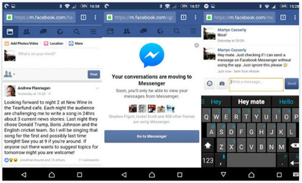 Enviar Facebook Messenger com navegador móvel