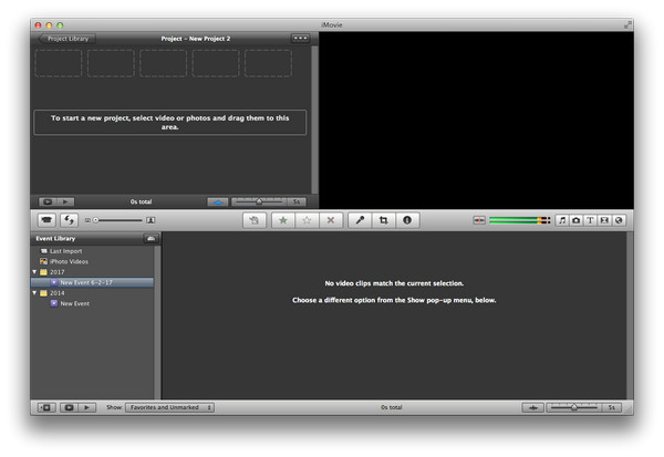 Crie um novo projeto no iMovie