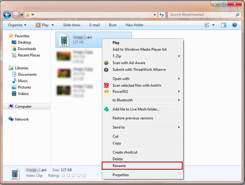 Renomear Windows de extensão de arquivo de vídeo