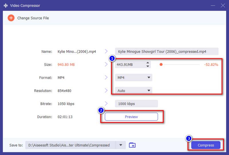 Aiseesoft Video Compress Setting