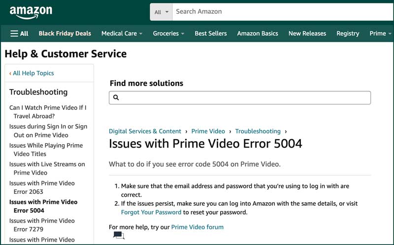 Confirme o suporte da Amazon para corrigir o código de erro 5004