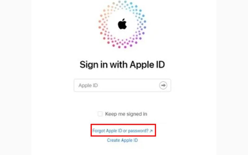 Clique em Esqueceu o ID Apple ou a senha
