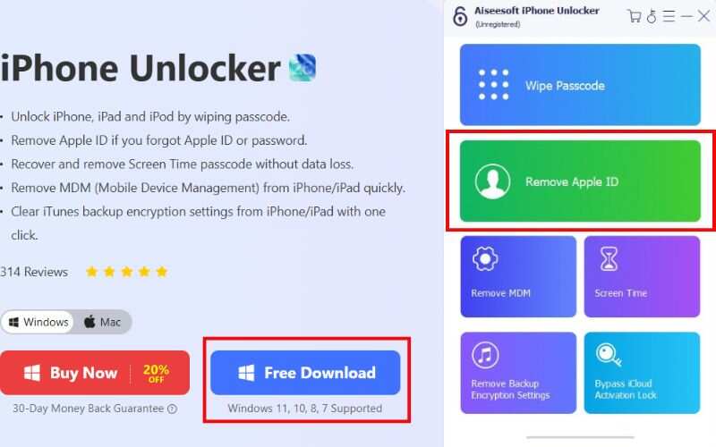 Selecione Remover ID Apple