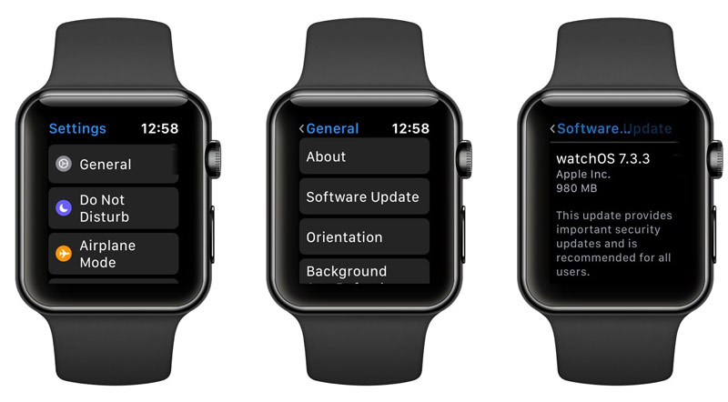 Atualização de software no Apple Watch