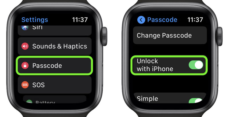 Ativar desbloqueio com iPhone no Apple Watch