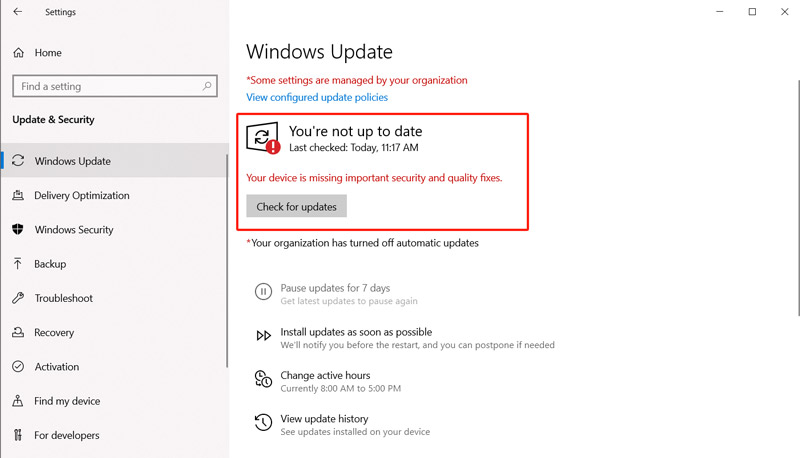 Check Windows Updates Not Up To Date