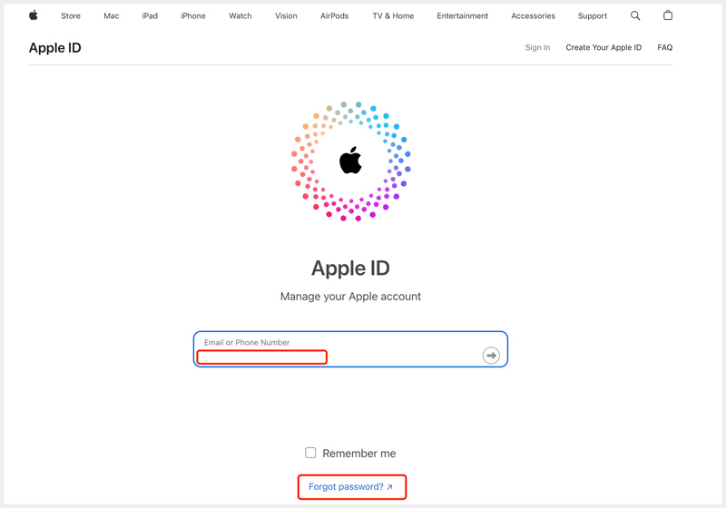 Visite a página da conta Apple ID