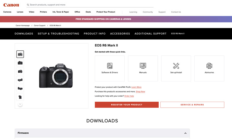 Baixar firmware da Canon Eos R6 Mark 2