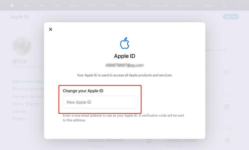 Alterar o endereço de e-mail do ID da Apple on-line