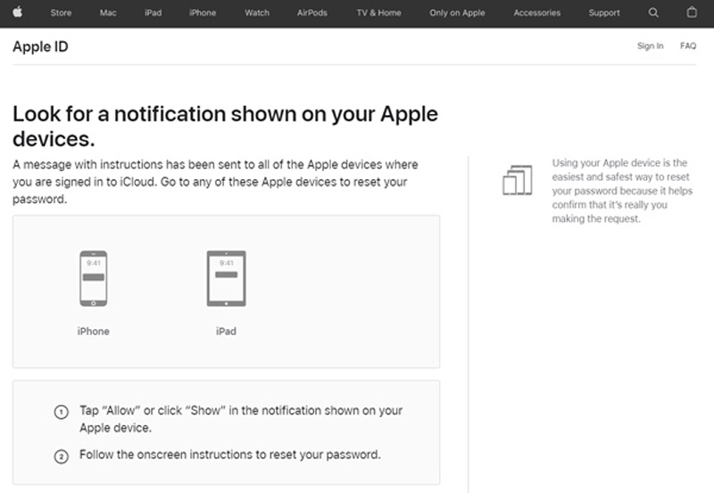 Selecione iPhone ou iPad para redefinir a senha do ID Apple