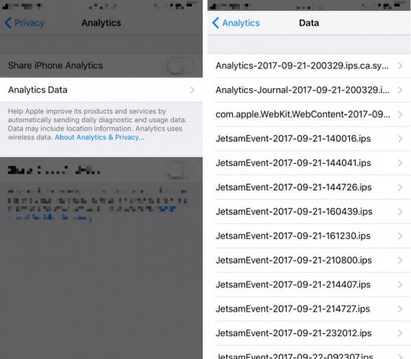 Verifique os dados de análise do iPhone