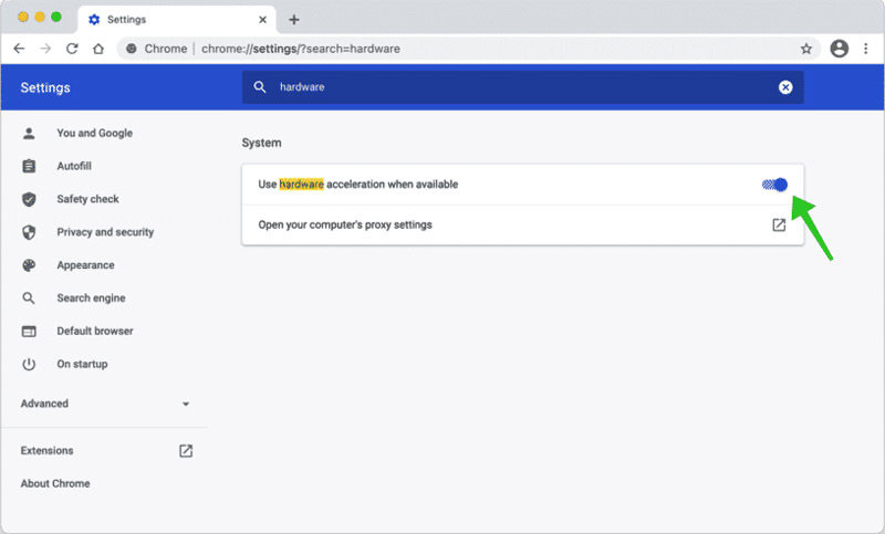 Desativar aceleração de hardware Google Chrome Mac